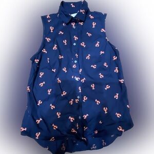 J. Crew Womens Blue Sleeveless Button down poplin Nautical shirt